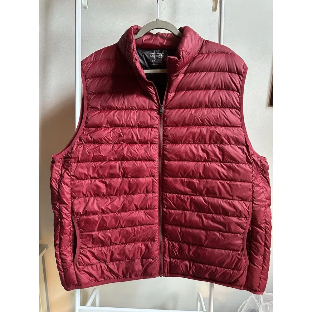 Saddlebred Down Puffer Vest Mens 2XL Burgundy‎ Lightweight Packable Pre-Owned